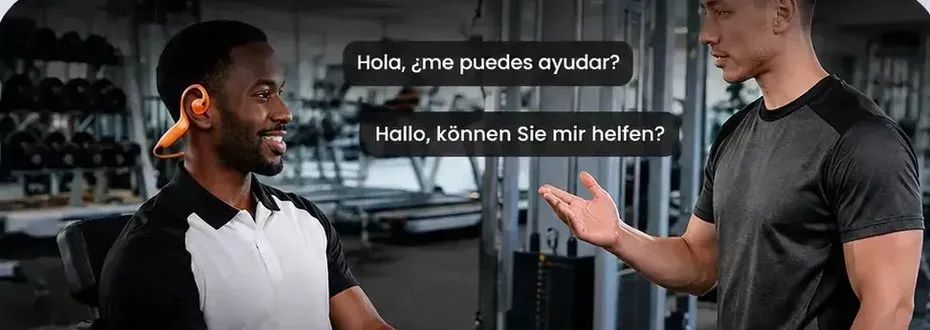 Conversación traducida entre dos personas en un gimnasio
