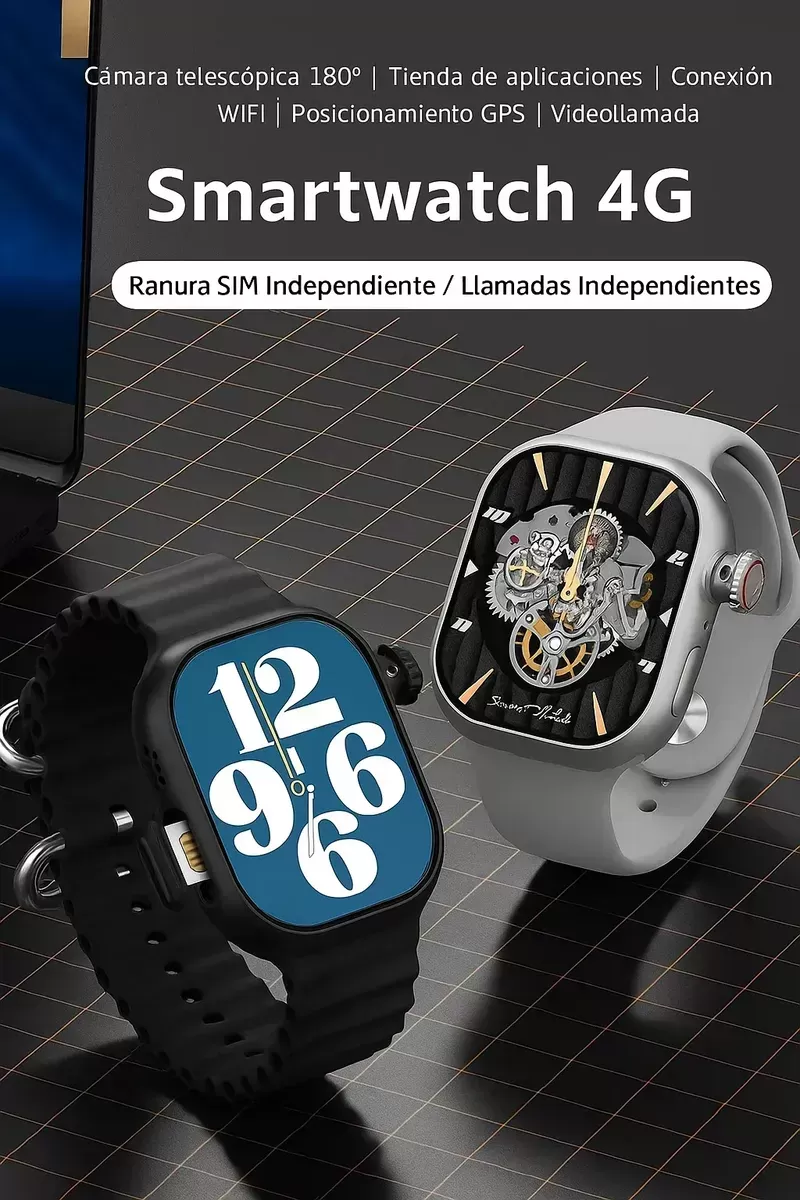 Smartwatch HW S10 4G Android con SIM, Cámara y 3 Correas - imagen 2