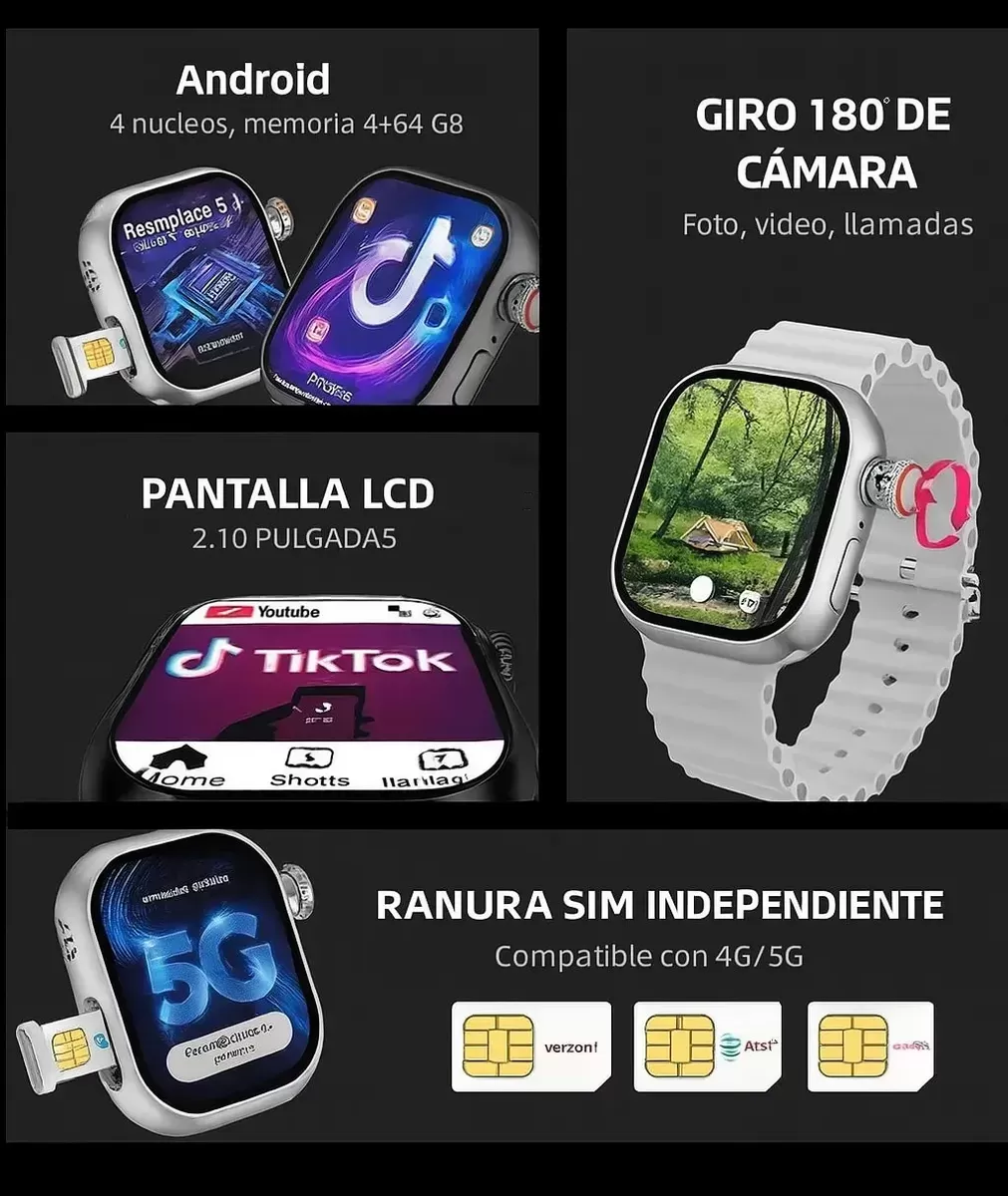Smartwatch HW S10 4G Android con SIM, Cámara y 3 Correas - imagen 3